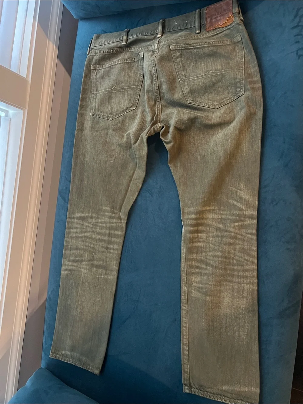 Denim & Supply Ralph Lauren Men’s Slim Olive Green Jeans with Back Patch 38x32